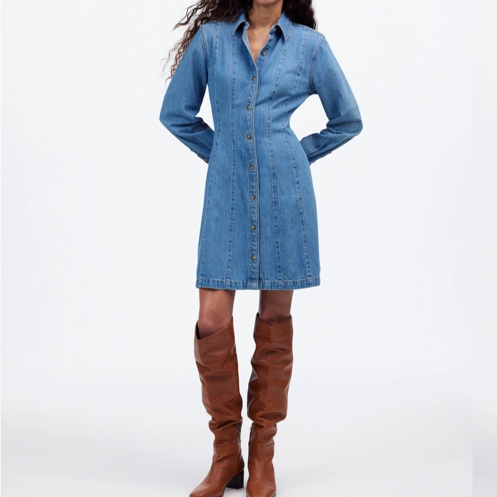 Madewell Seamed Mini Dress in Ramey Wash: Airy Denim Edition NWT